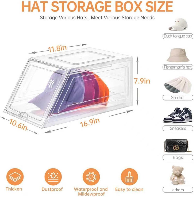 Euct 4 Pack Hat Organizer for Baseball Caps,Large Clear Cap Organizer with Drawer,Hats Holder Box for Closet with Sliding Tray,Stackable Hat Rack Display Case,Multi-use Hat Case for Caps,Each Holds 12 Hats - Image 2